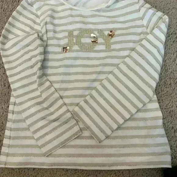 Mayoral Gold “Joy” Long Sleeve Shirt Size 4 Christmas Winter Sequin Gold Santa - Picture 2 of 4